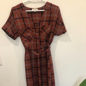 Button Front Plaid Midi Tea Dress UO